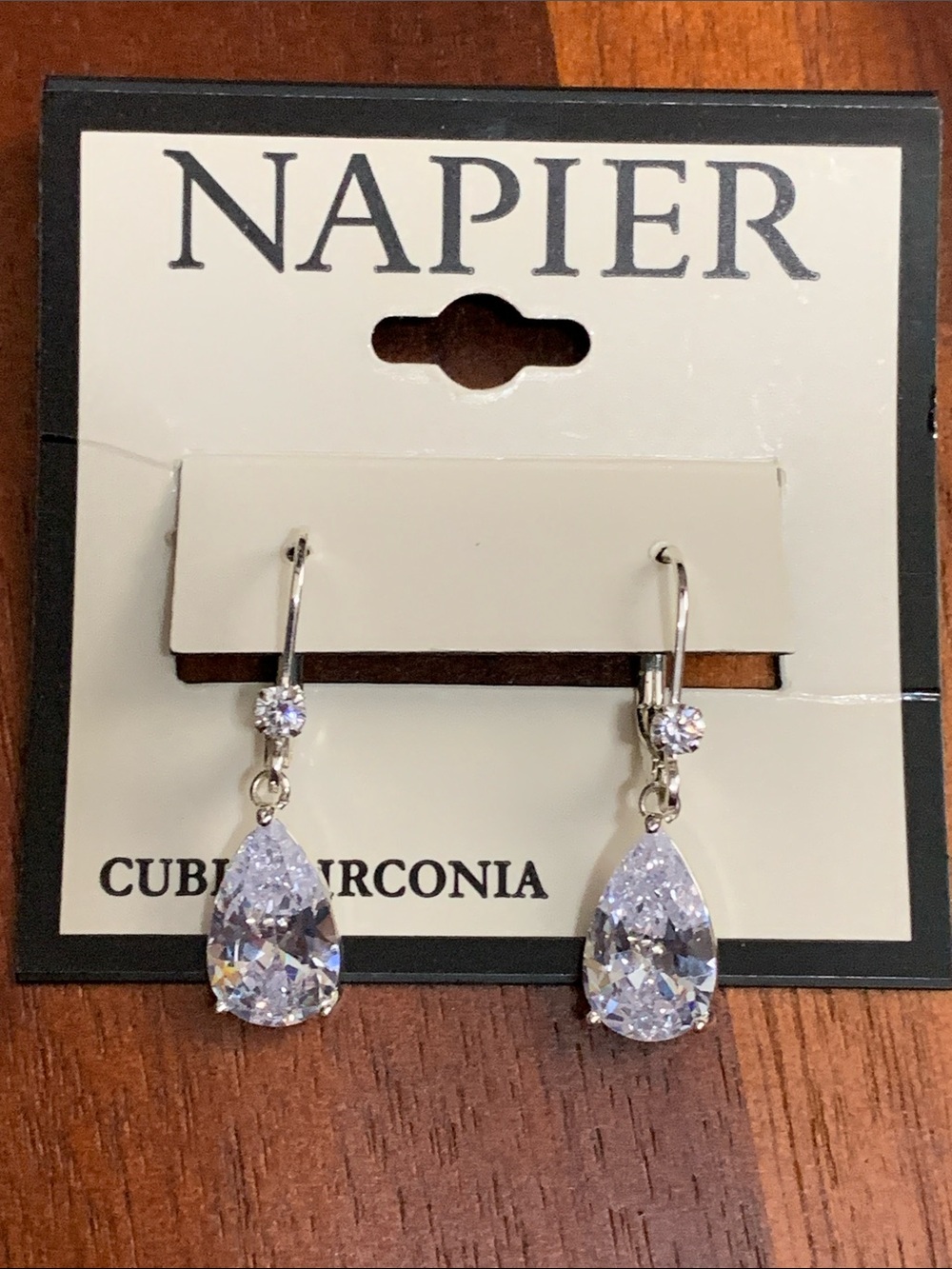 NWT Napier silver tone CZ teardrop earrings